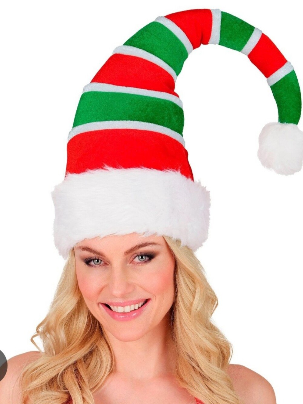Santa Elf Hat Felt Christmas Faux Fur Green Red Wire Costume Dress Up Teacher